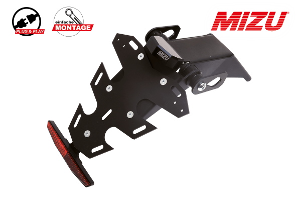 MIZU Kennzeichenhalter Fly-Serie, schwarz-matt eloxiert inkl. MIZU Kennzeichenlicht und Reflektor